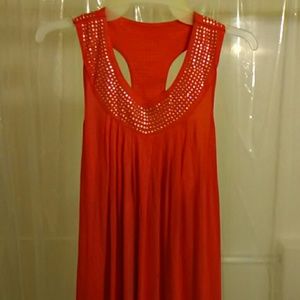 NEWRed tank top dress with sparkles around the top